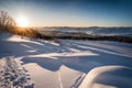 Beautiful snowy winter landscape in the countryside, cold season wallpaper, AI Generated