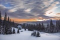 Beautiful snowy winter mountains with amazing color skyline