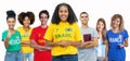 Beautiful soccer fan from Brazil with supporters from Spain Ghana Mexico Qatar Argentina and France Royalty Free Stock Photo