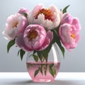 Soft pink peonies in a glass vase