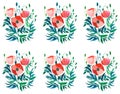 Beautiful sophisticated gorgeous pattern of red poppies and buds with green leaves on white background watercolor