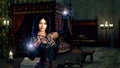 A beautiful sorceress or mage is casting a spell in a fantasy medieval castle bedroom. 3D illustration