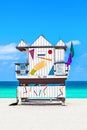 Beautiful south Beach in Miami with famous lifeguard towers in