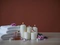 Spa composition with burning aromatic candles Royalty Free Stock Photo