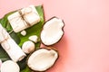 Beautiful Spa composition with coconut on pink background Royalty Free Stock Photo