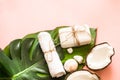 Beautiful Spa composition with coconut on pink background Royalty Free Stock Photo
