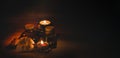 Beautiful spa composition on dark wooden background Royalty Free Stock Photo
