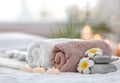 Beautiful spa composition on massage table Royalty Free Stock Photo