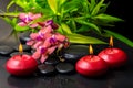 Beautiful spa composition of twig red orchid flower, phalaenopsis Royalty Free Stock Photo