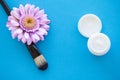 Beautiful Spa Composition White Towels on Blue Table Royalty Free Stock Photo