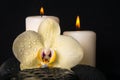 Beautiful spa set of yellow orchid (phalaenopsis), candles Royalty Free Stock Photo