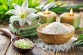 Beautiful Spa Setting Sea Salt Scented Close-up Image Royalty Free Stock Photo