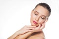 Beautiful Spa woman on white background, closeup portrait