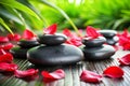 Beautiful Spa Zen Stones and Red Petals, With Copy Space Royalty Free Stock Photo