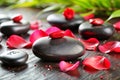 Beautiful Spa Zen Stones and Red Petals, With Copy Space Royalty Free Stock Photo