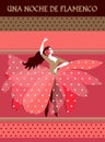 Beautiful Spanish ballerina dressed in red skirt in the shape of luxurious flower and with a flower in her hair