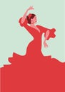 Beautiful Spanish flamenco dancer, wearing elegant red dress and Royalty Free Stock Photo