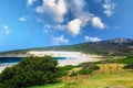 Beautiful spanish sea lagoon, white natural sand beach, green dunes, hills - Sahara de los Atunes