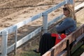 Beautiful spectator on tribune during The Dressage and jumping c Royalty Free Stock Photo