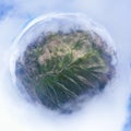 Beautiful spherical panorama of misty mountains
