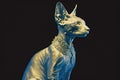 Beautiful Sphynx cat portrait in blue colors. Neural network generated art