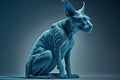 Beautiful Sphynx cat portrait in blue colors. Neural network generated art