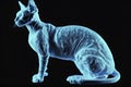 Beautiful Sphynx cat portrait in blue colors. Neural network generated art