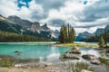 Beautiful Spirit Island in Maligne Lake, Jasper National Park, Alberta, Canada Royalty Free Stock Photo