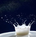 Beautiful splash of fresh natural milk against the background of the stars sky