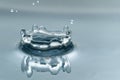 Beautiful splash of water drop on water surface, macro photo Royalty Free Stock Photo