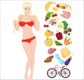 Beautiful sport Thin and Health female woman. Lifestyle infographic vector illustration with icons.