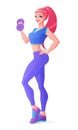Beautiful sportive woman exercising with dumbbell. Isolated vector illustration.