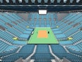 Beautiful sports arena for volleyball with sky blue seats and floodlights - 3d render