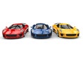 Beautiful sports cars in primary colors