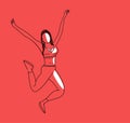 Beautiful sports girl doing exercises with jumping line art design