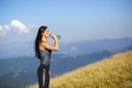 A beautiful sporty caucasian girl drinking water Royalty Free Stock Photo