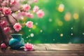 Beautiful spring background with pink flowers and bokeh lights Royalty Free Stock Photo