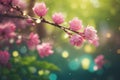 Beautiful spring background with pink flowers and bokeh lights Royalty Free Stock Photo