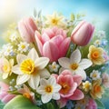 Beautiful spring bouquet of tulips and daffodils Royalty Free Stock Photo