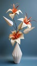 Beautiful spring composition, paper ekibana. Flowers made using origami technique. Vertical image