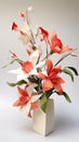 Beautiful spring composition, paper ekibana. Flowers made using origami technique. Vertical image