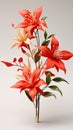 Beautiful spring composition, paper ekibana. Red lily flowers made using origami technique. Vertical image