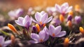 Beautiful spring crocus flowers close up decorative frame banner Royalty Free Stock Photo