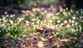 Beautiful spring flower with dreamy fantasy blurred bokeh background. Fresh outdoor nature landscape wallpaper. Royalty Free Stock Photo