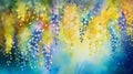 Beautiful spring flowers Wisteria. Abstract flowers watercolor painting. Royalty Free Stock Photo