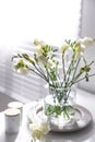 Spring freesia flowers on table in room Royalty Free Stock Photo