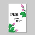 Beautiful spring greeting card with buds of roses. Element for your design.