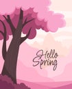 Beautiful spring landscape in cartoon flat style. Hello spring Royalty Free Stock Photo