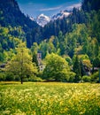 Beautiful spring landscape with church Royalty Free Stock Photo