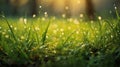 a beautiful spring landscape with dew on the grass in a forest glade after rain, sunlight and beautiful nature Royalty Free Stock Photo